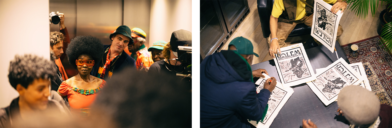 two photos picturing members of the band W.I.T.C.H. backstage at TivoliVredenburg. on the right a band member is signing posters